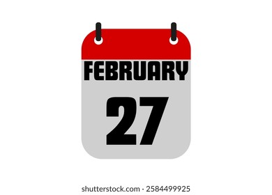 27 February calendar icon text page monthly web design on red, black and white background vector, icon, or illustration with the month of February 27