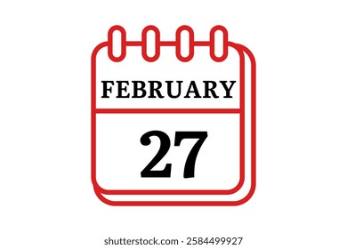 27 February calendar icon text page monthly web design on red, black and white background vector, icon, or illustration with the month of February 27
