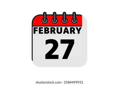 27 February calendar icon text page monthly web design on red, black and white background vector, icon, or illustration with the month of February 27