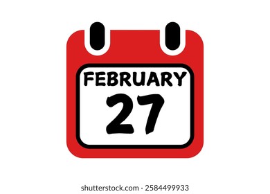 27 February calendar icon text page monthly web design on red, black and white background vector, icon, or illustration with the month of February 27