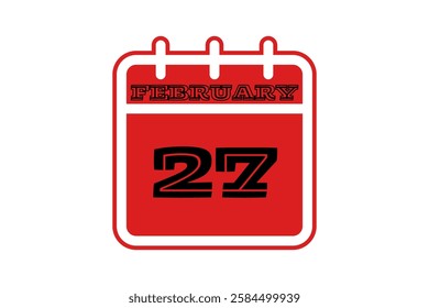 27 February calendar icon text page monthly web design on red, black and white background vector, icon, or illustration with the month of February 27