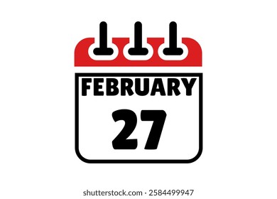 27 February calendar icon text page monthly web design on red, black and white background vector, icon, or illustration with the month of February 27