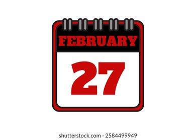 27 February calendar icon text page monthly web design on red, black and white background vector, icon, or illustration with the month of February 27