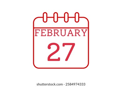 27 February calendar icon text page monthly web design on red and white background vector, icon, or illustration with the month of February 27