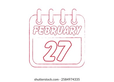 27 February calendar icon text page monthly web design on red and white background vector, icon, or illustration with the month of February 27