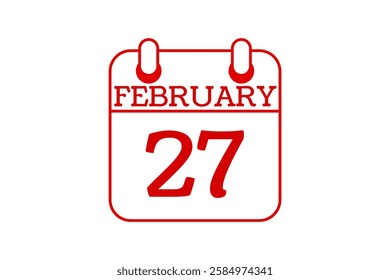 27 February calendar icon text page monthly web design on red and white background vector, icon, or illustration with the month of February 27