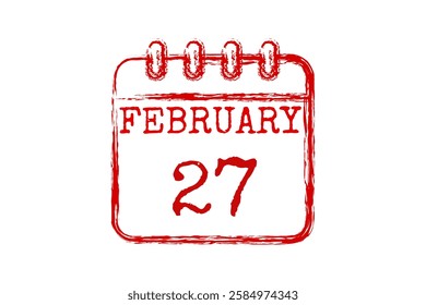 27 February calendar icon text page monthly web design on red and white background vector, icon, or illustration with the month of February 27