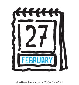 27 February date calendar - A simple yet elegant line art illustration of a date calendar captures the essence of organization and timekeeping. The clean lines and minimalistic design 