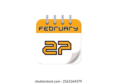 27 February month single day vector, illustration, calendar with yellow, black and white color background calendar February 27