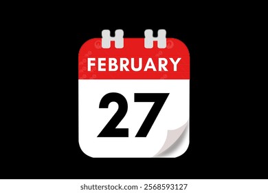 27 February month single day vector, illustration, calendar with red, gray, white and black color background calendar February 27