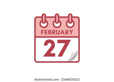 27 February month single day vector, illustration, calendar with maroon, rose and white color background calendar February 27