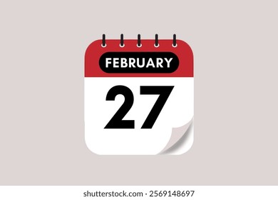 27 February month single day vector, illustration, calendar with maroon, rose and white color background calendar February 27