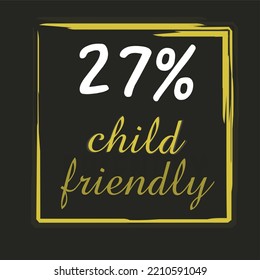 27% GMO persentase ramah anak Vektor ilustrasi seni label tanda persegi coklat dengan huruf kuning dan putih