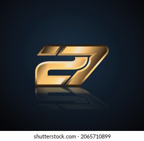 27 Gold 3D Number Logo in dark background with realistic reflection