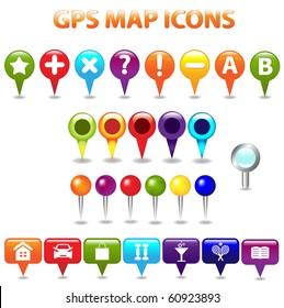 27 GPS Color Map Icons, Isolated On White Background, Vector Illustration