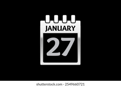 27 January calendar icon text page monthly web design on yellow, red, black, and white background vector, icon, or illustration with the month of January 27