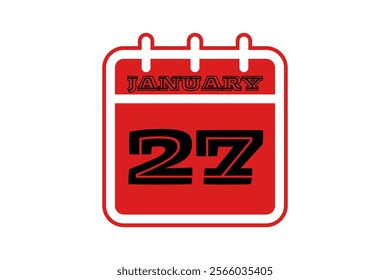 27 January calendar icon text page monthly web design on red, black and white background vector, icon, or illustration with the month of January 27