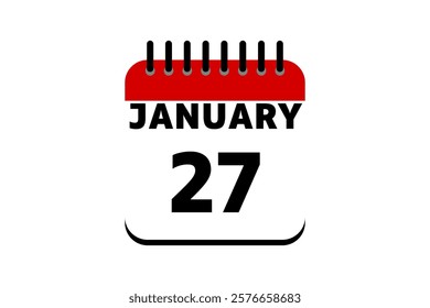 27 January calendar icon text page monthly web design on red, black and white background vector, icon, or illustration with the month of January 27