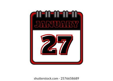 27 January calendar icon text page monthly web design on red, black and white background vector, icon, or illustration with the month of January 27