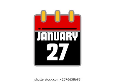 27 January calendar icon text page monthly web design on red, black and white background vector, icon, or illustration with the month of January 27