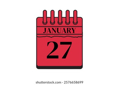 27 January calendar icon text page monthly web design on red, black and white background vector, icon, or illustration with the month of January 27