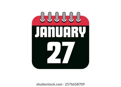 27 January calendar icon text page monthly web design on red, black and white background vector, icon, or illustration with the month of January 27
