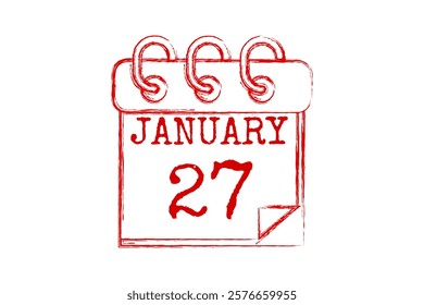27 January calendar icon text page monthly web design on red and white background vector, icon, or illustration with the month of January 27