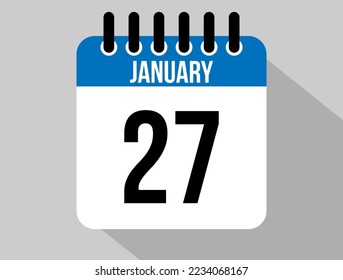 Icono vectorial del calendario 27 de enero. Fecha de enero azul para los días del mes y la semana en un fondo claro