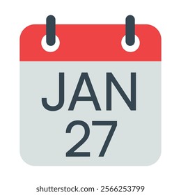 27 January Calendar Vector Icon Symbol.