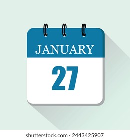 27 de enero icono de calendario diario plano. Plantilla de calendario vectorial para los días de enero. Cartel para el día y el mes.