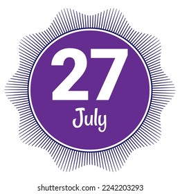 27 de julio, plantilla Fecha. Diseño útil para la promoción de calendarios o eventos. Ilustración vectorial Archivo EPS 10. Aislado sobre fondo blanco. 