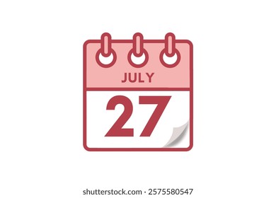 27 July month single day vector, illustration, calendar with maroon, rose and white color background calendar July 27