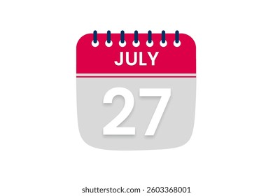 27 July month single day vector, illustration, calendar with red, off white and white color background calendar July 27