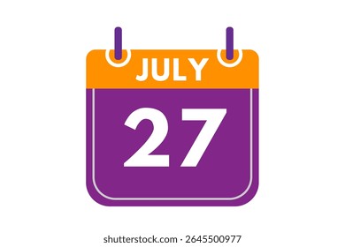 27 july month single day vector, illustration, calendar with orange, purple, ash and white color background calendar icon of july 27
