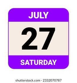 27 July, Saturday. Date template. Useful design for calendar or event promotion. Vector illustration EPS 10 File. Isolated on white background. 