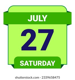 27 July, Saturday. Date template. Useful design for calendar or event promotion. Vector illustration EPS 10 File. Isolated on white background. 