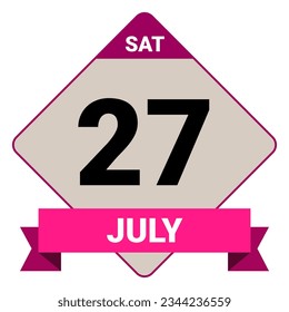 27 July, Saturday. Date template. Useful design for calendar or event promotion. Vector illustration EPS 10 File. Isolated on white background. 