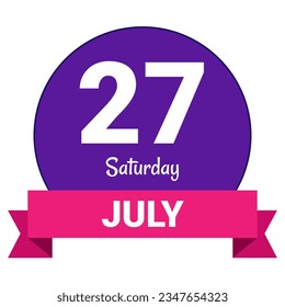 27 July, Saturday. Date template. Useful design for calendar or event promotion. Vector illustration EPS 10 File. Isolated on white background. 