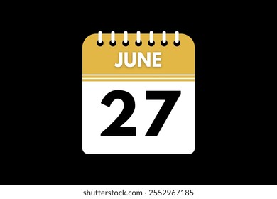 27 June calendar icon text page monthly web design on golden, black, and white background vector, icon, or illustration with the month of June 27
