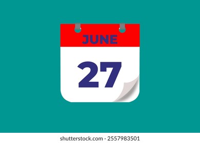  27 June calendar icon text page monthly web design on red, and blue background vector, icon, or illustration with the month of June 27