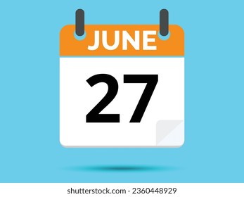 27 June. Flat icon calendar isolated on blue background. Vector illustration.