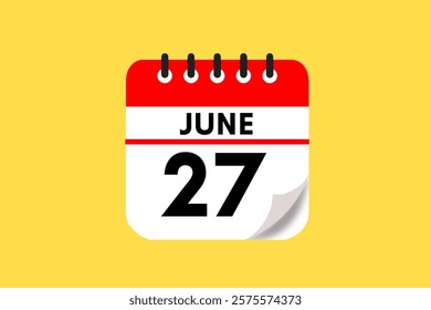 27 June month single day vector, illustration, calendar with red, black, white and yellow color background calendar June 27