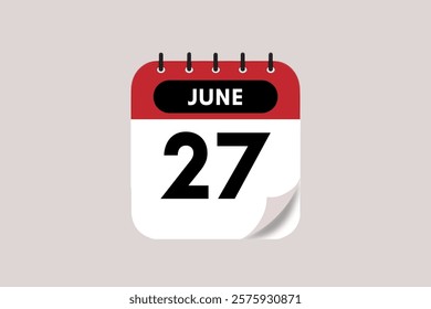 27 June month single day vector, illustration, calendar with rose red, black and off-white color background calendar June 27