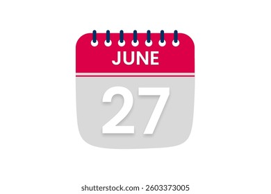 27 June month single day vector, illustration, calendar with red, off white and white color background calendar June 27