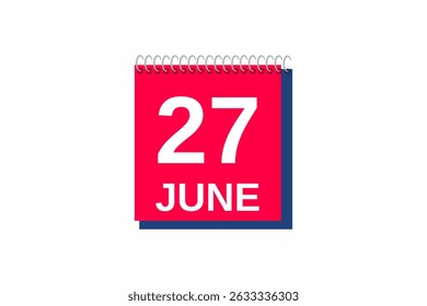 27 June month single day vector, illustration, calendar with red, blue and white color background calendar icon of June 27