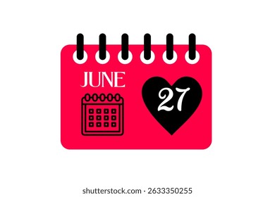 27 June month single day vector, illustration, calendar with red, black and white color background calendar icon of June 27