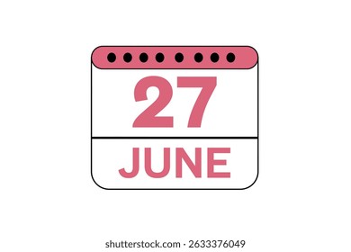 27 June month single day vector, illustration, calendar with peach, black and white color background calendar icon of June 27