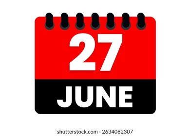 27 June month single day vector, illustration, calendar with red, black and white color background calendar icon of June 27