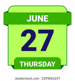 27 June, Thursday. Date template. Useful design for calendar or event promotion. Vector illustration EPS 10 File. Isolated on white background. 