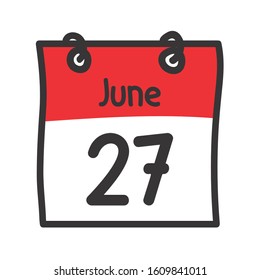 27 June. Vector flat daily calendar icon. Date and time, day, month. Holiday